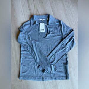 Vince Gray Knit Top with v-neck and collar